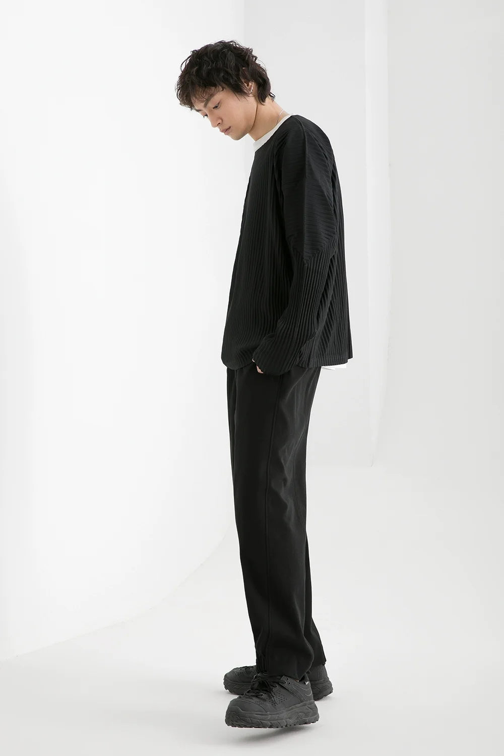 Pleated Long Sleeve T-Shirt – Japanese Streetwear Style Casual Top