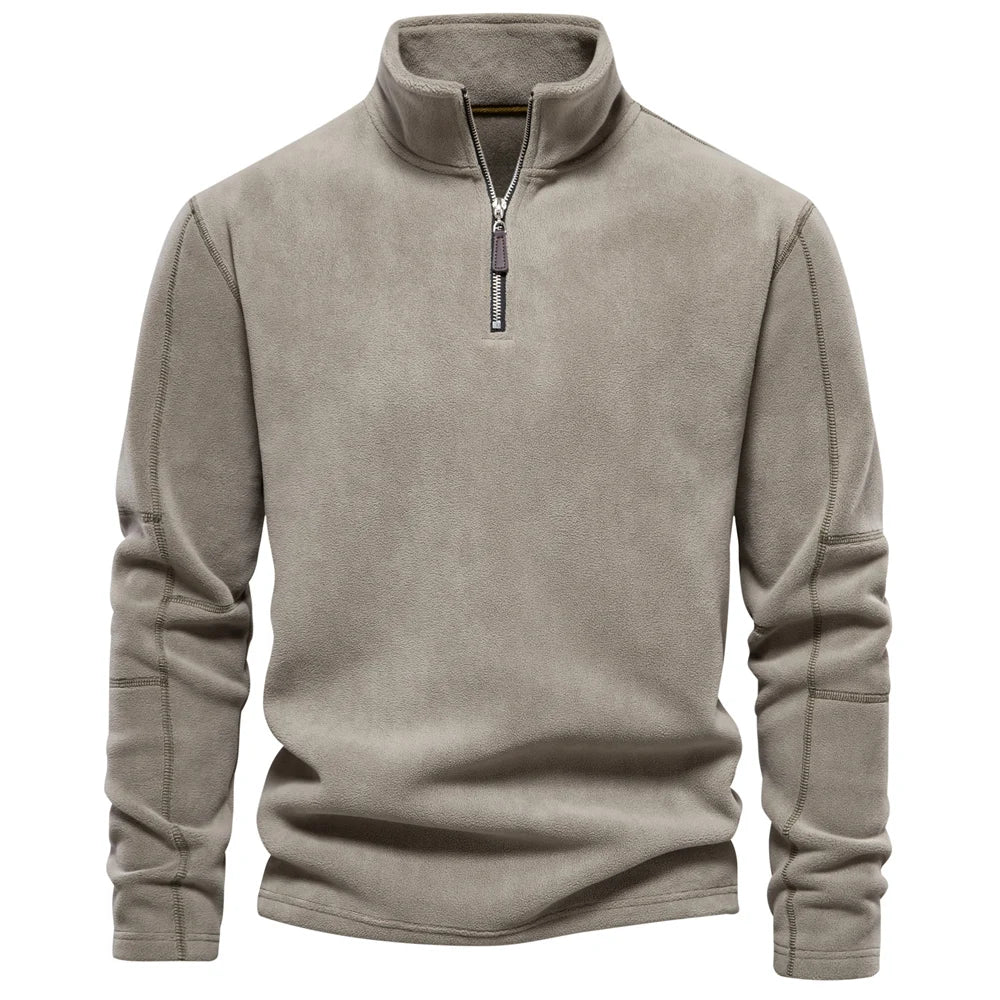 Men’s Thick Fleece Jacket – Warm Zipper Neck Pullover Sweatshirt