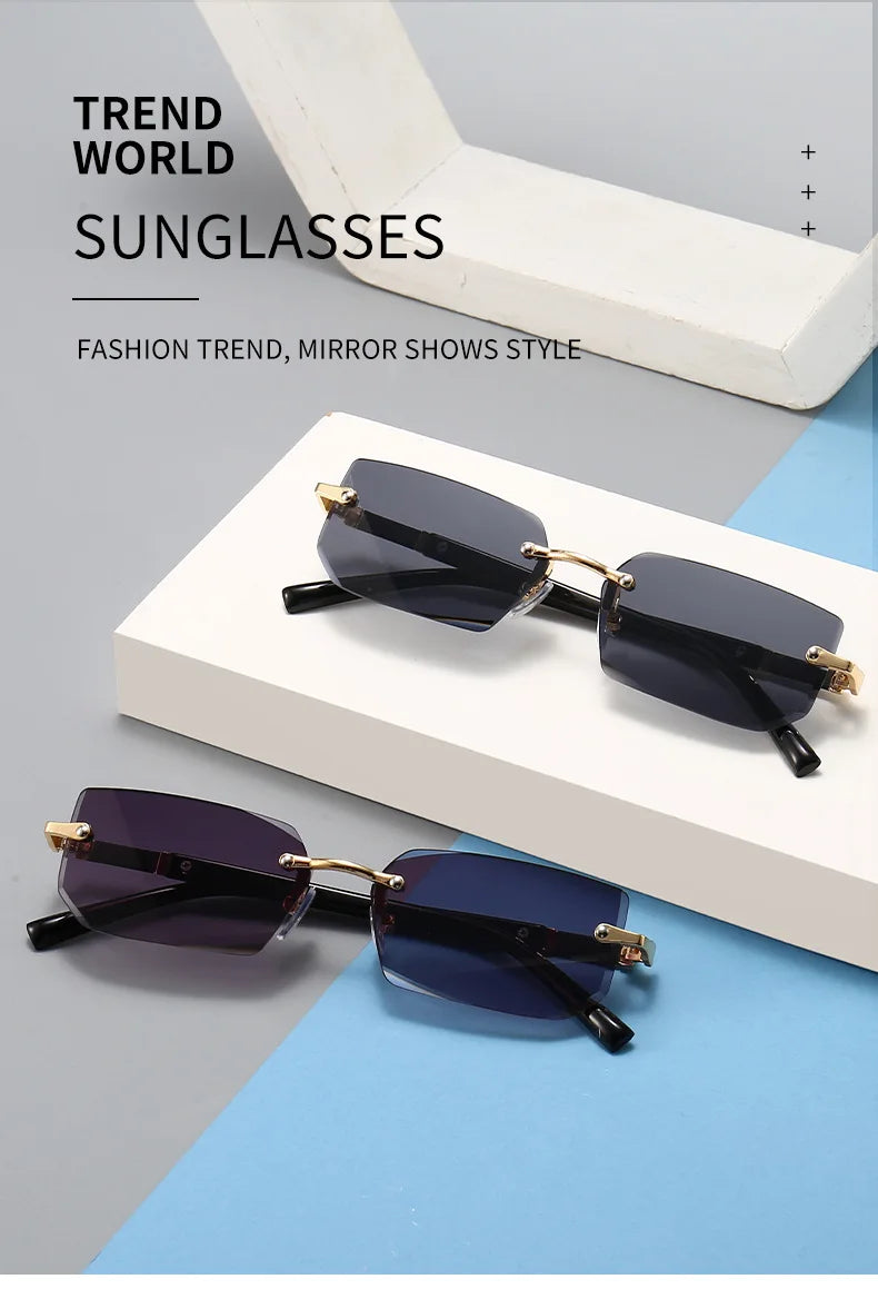 Rimless Rectangle Sunglasses – Fashionable Shades