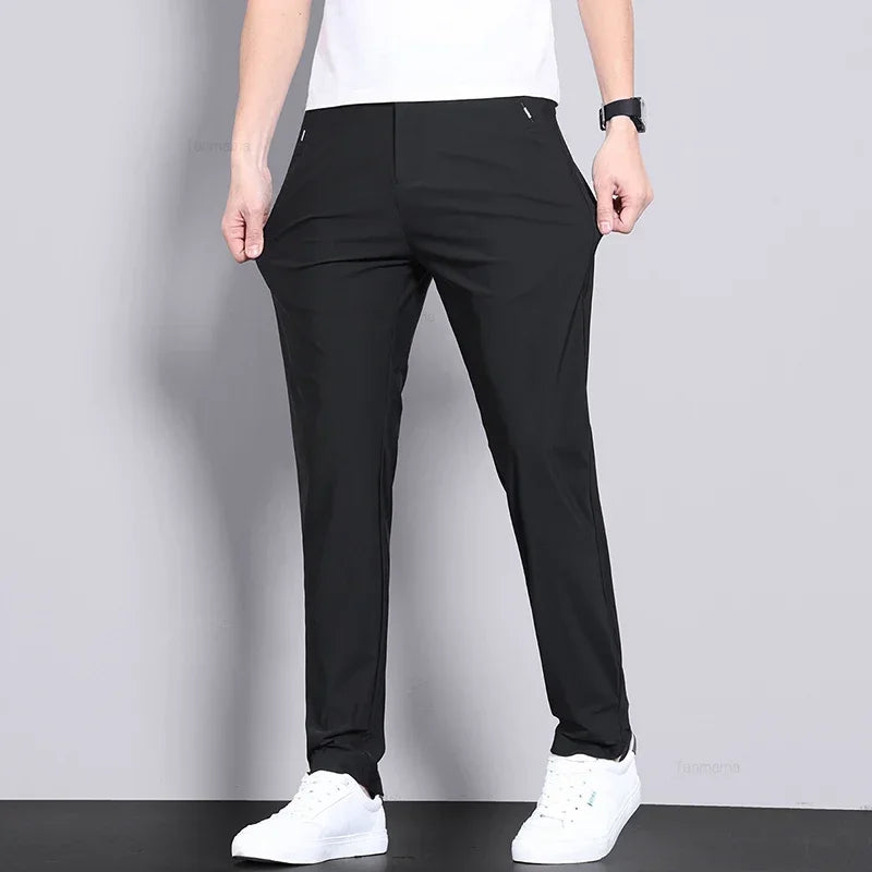 Men’s Ice Silk Slim Trousers – Lightweight & Quick-Dry