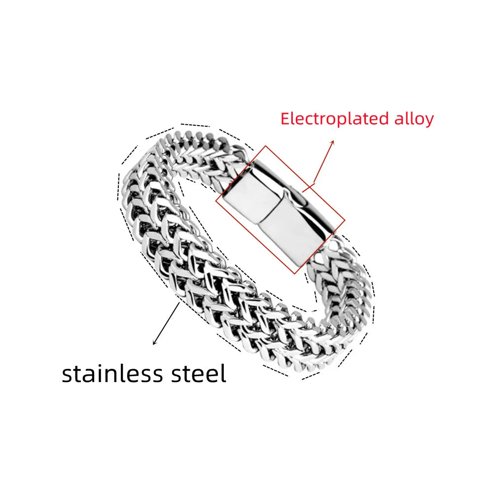 Stainless Steel Magnetic Buckle Bracelet – Double Row Braided Design