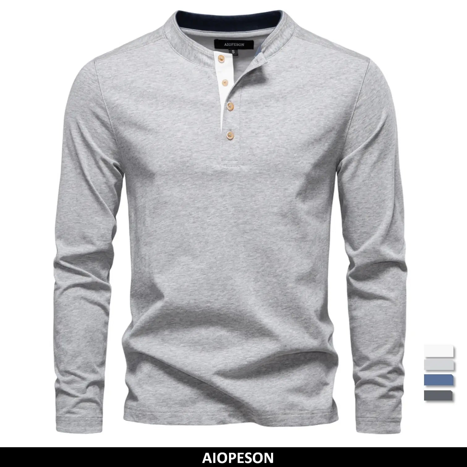 Men’s Long Sleeve Cotton T-Shirt AIOPESON  – Casual Henley Collar Basic Tee