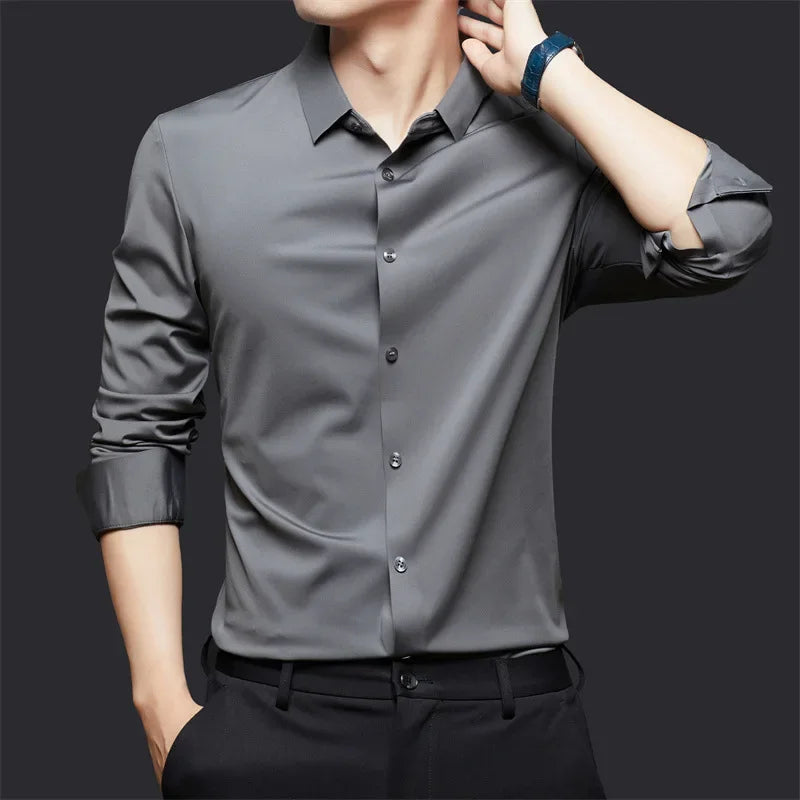 Seamless Long Sleeve Shirt – Wrinkle-Free Business Casual with High Elasticity