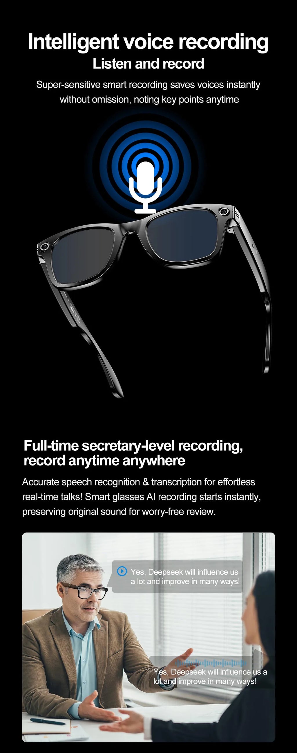 AI Smart Photochromic Glasses 4K  – Camera, Bluetooth Call, Music & Real-Time Translation