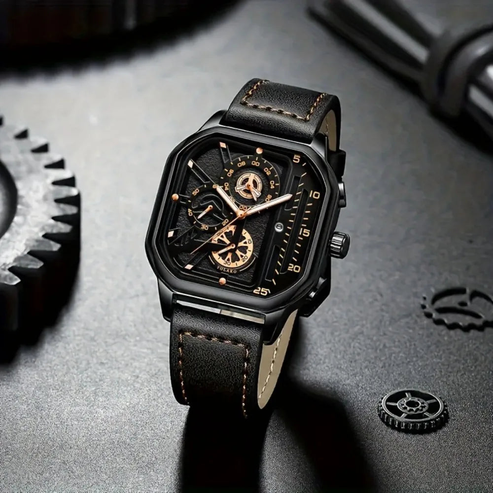 Luxury Big Dial Men’s Quartz Watch – Casual PU Leather Strap, Fashion & Sports Style