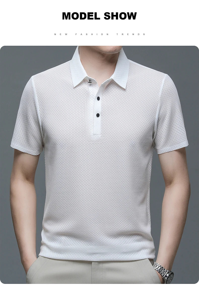 Men’s Ice Silk Polo Shirt – Breathable, Wrinkle-Resistant Summer Top