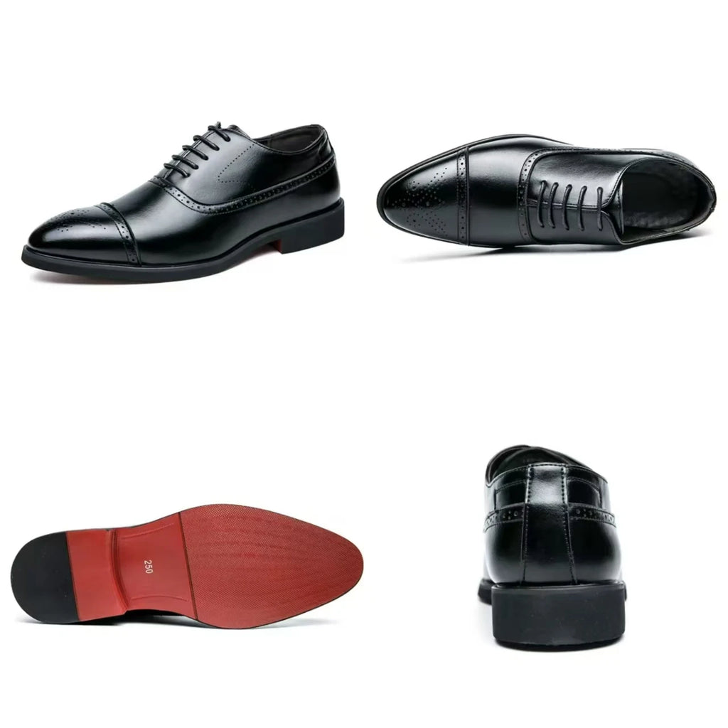 Men’s Elegant Dress Shoes – Pointed Toe, Red Sole & Lace-Up Design