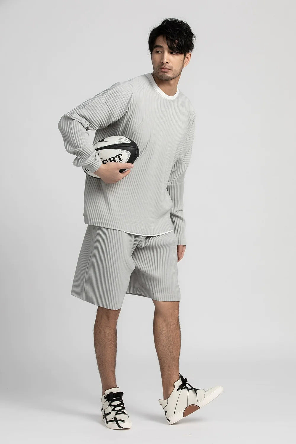 Pleated Long Sleeve T-Shirt – Japanese Streetwear Style Casual Top