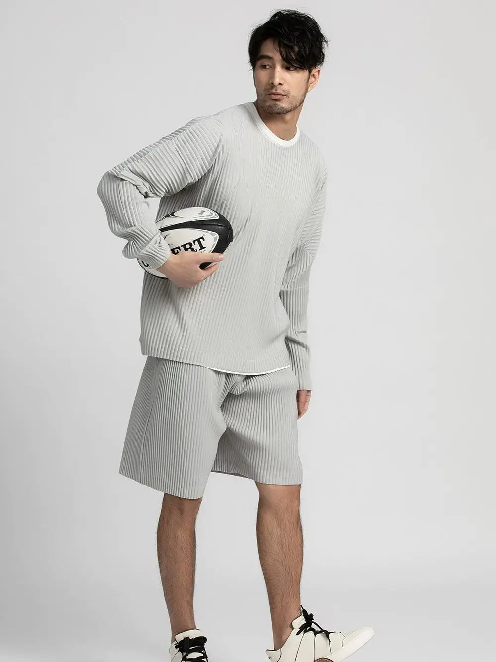 Pleated Long Sleeve T-Shirt – Japanese Streetwear Style Casual Top