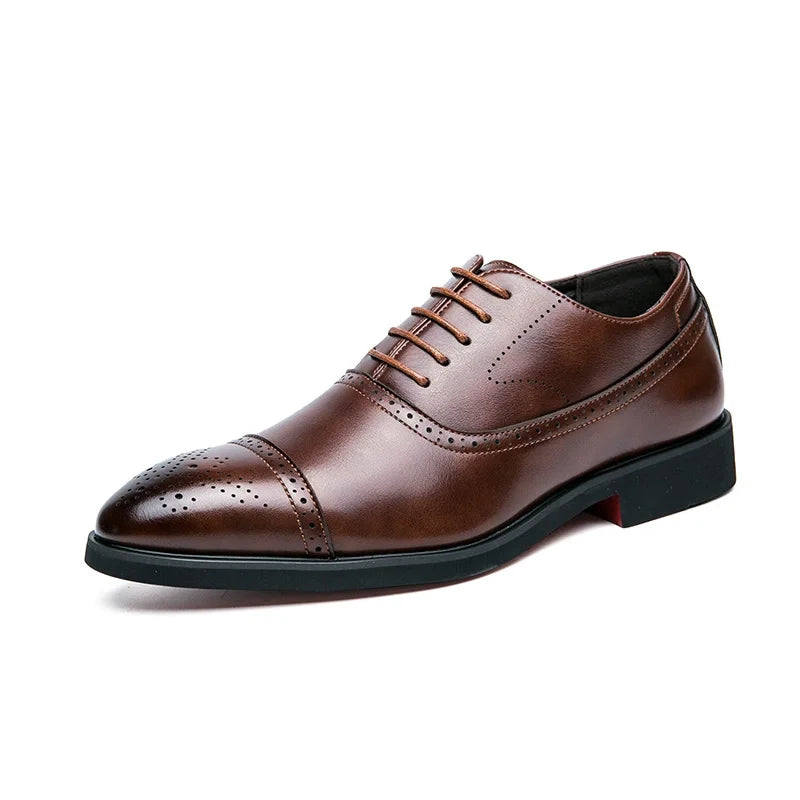 Men’s Elegant Dress Shoes – Pointed Toe, Red Sole & Lace-Up Design