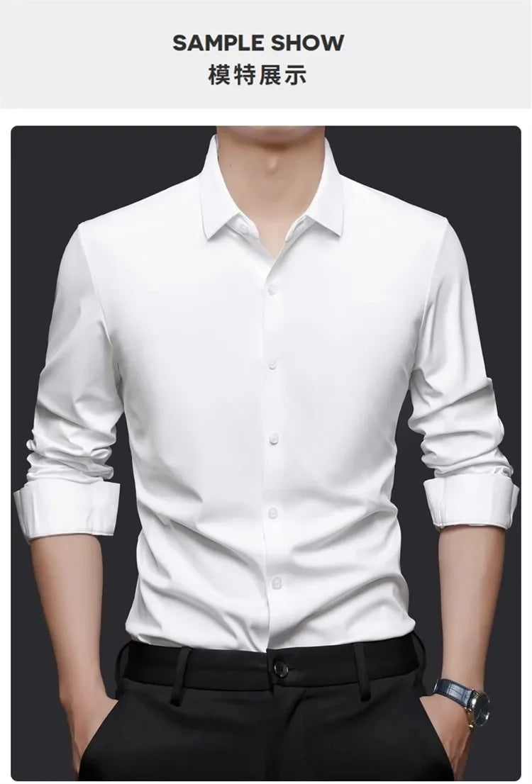 Seamless Long Sleeve Shirt – Wrinkle-Free Business Casual with High Elasticity