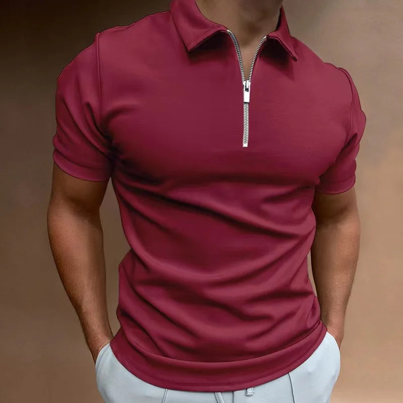 Men’s Summer Polo Shirt with Zipper – Casual Streetwear Style