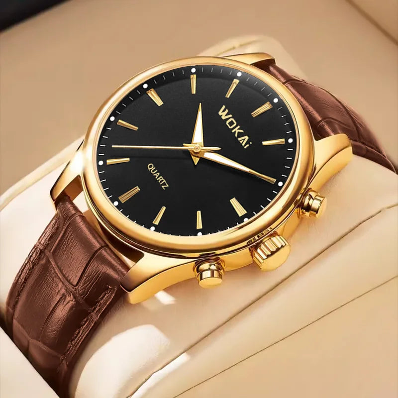 Men’s Vintage Watch – Gold Dial with Leather Strap