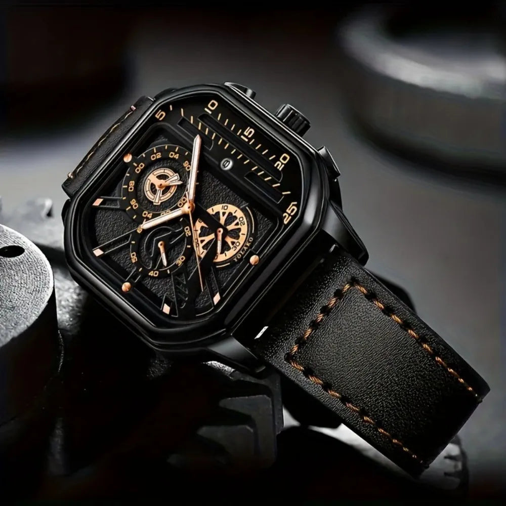 Luxury Big Dial Men’s Quartz Watch – Casual PU Leather Strap, Fashion & Sports Style