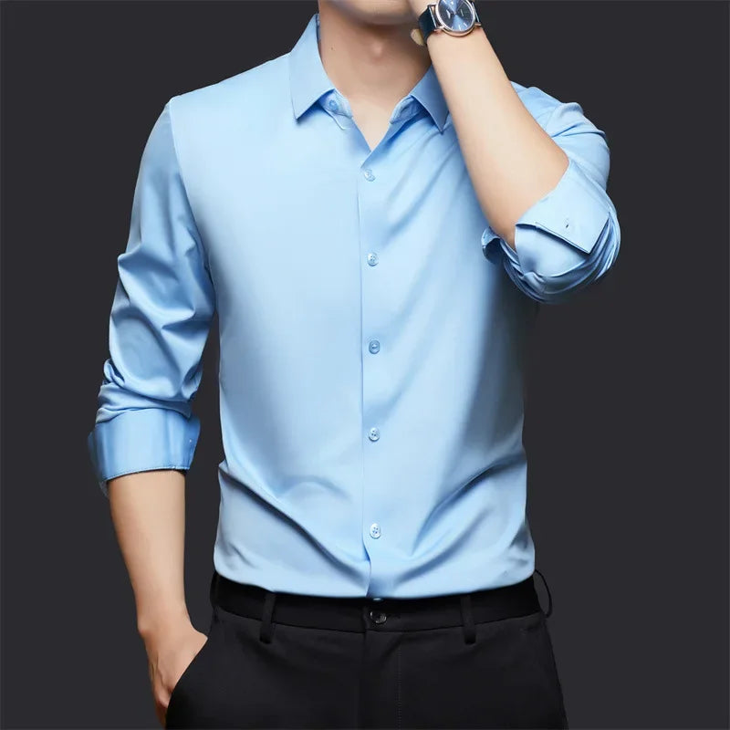 Seamless Long Sleeve Shirt – Wrinkle-Free Business Casual with High Elasticity