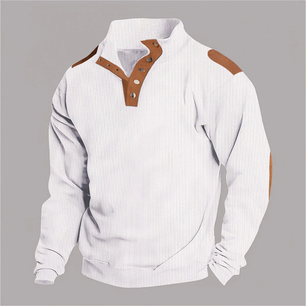 Men’s Long Sleeve Polo Shirt – Casual Stand Collar Button-Up, Spring & Autumn