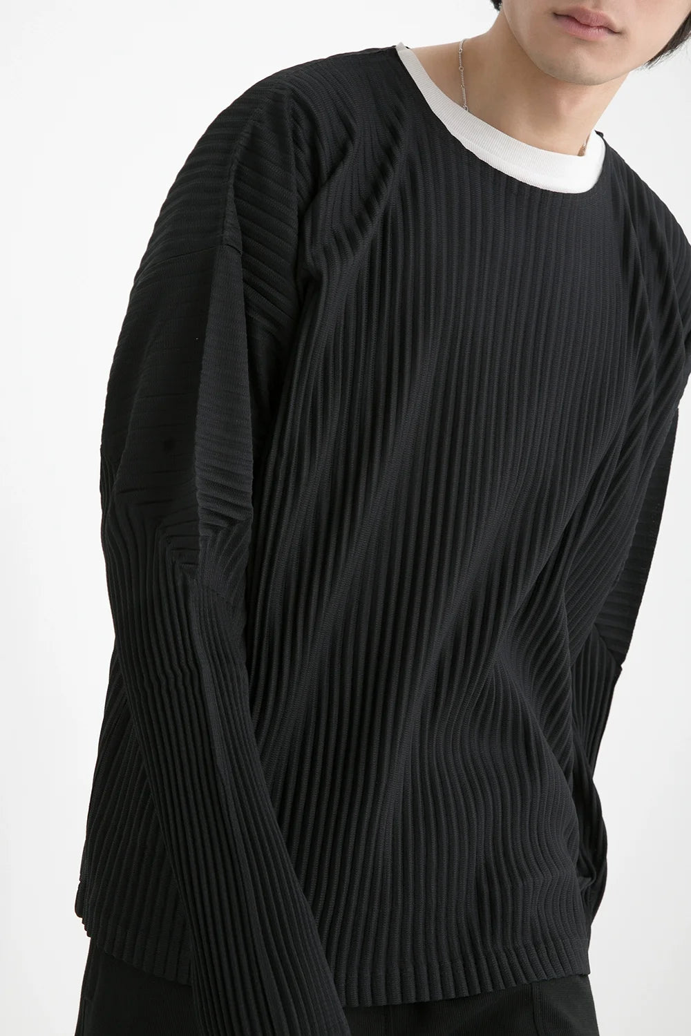 Pleated Long Sleeve T-Shirt – Japanese Streetwear Style Casual Top