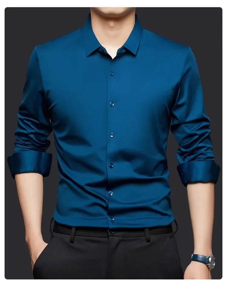 Seamless Long Sleeve Shirt – Wrinkle-Free Business Casual with High Elasticity
