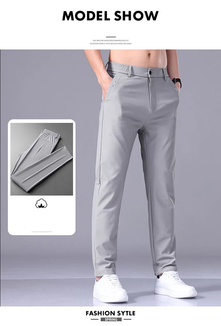 Men’s Ice Silk Slim Trousers – Lightweight & Quick-Dry