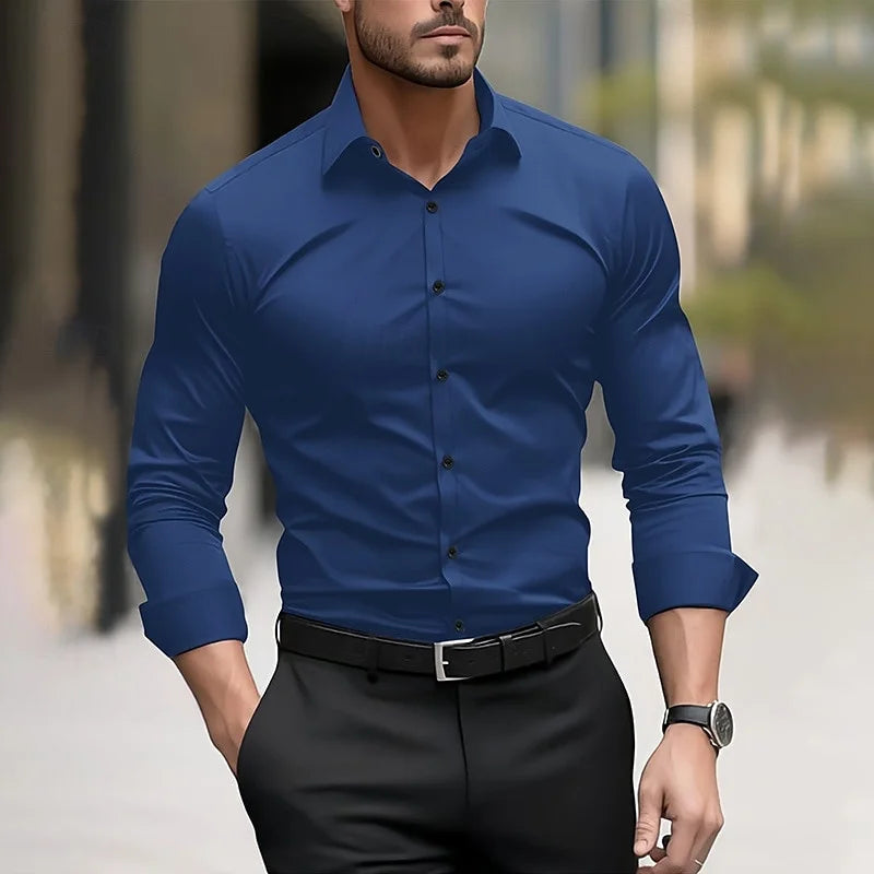 Men’s Formal Long Sleeve Dress Shirt – Solid Color Wedding & Business Wear