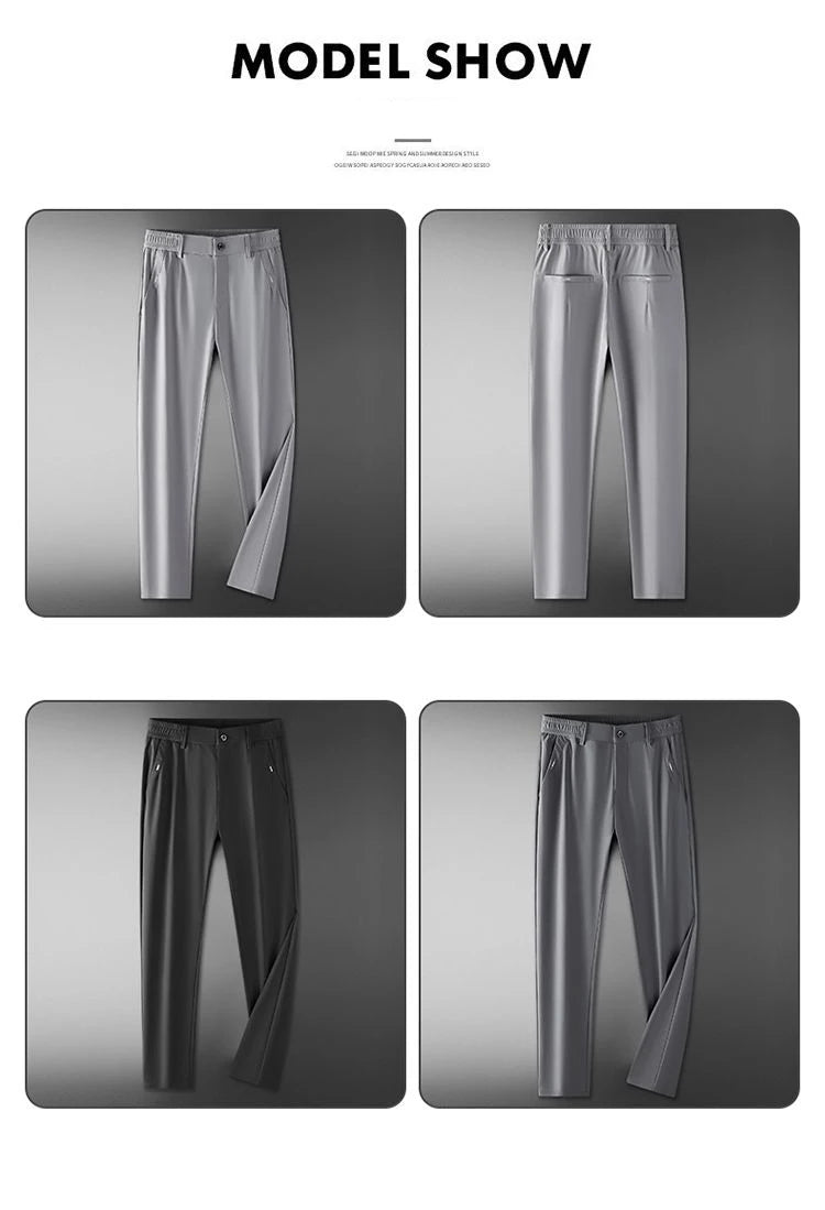 Men’s Ice Silk Slim Trousers – Lightweight & Quick-Dry