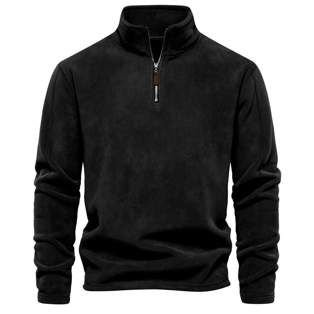Men’s Thick Fleece Jacket – Warm Zipper Neck Pullover Sweatshirt