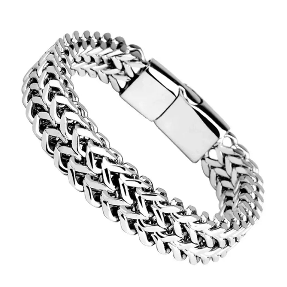 Stainless Steel Magnetic Buckle Bracelet – Double Row Braided Design