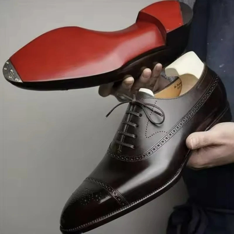 Men’s Elegant Dress Shoes – Pointed Toe, Red Sole & Lace-Up Design