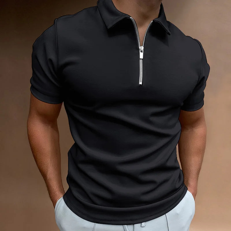 Men’s Summer Polo Shirt with Zipper – Casual Streetwear Style