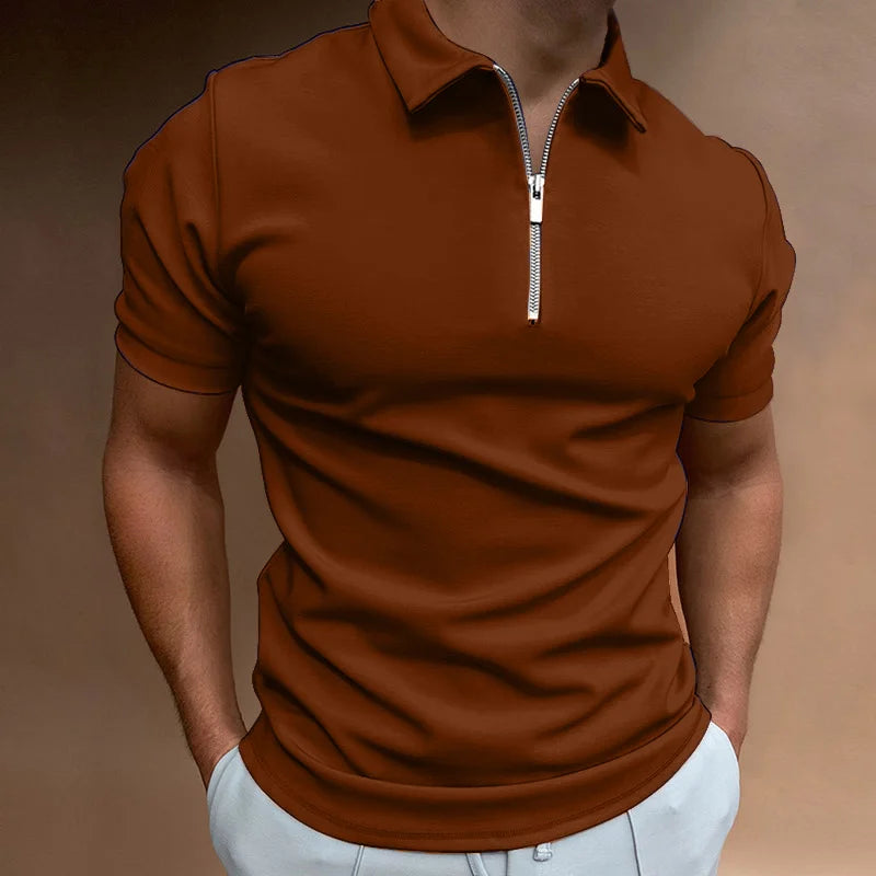 Men’s Summer Polo Shirt with Zipper – Casual Streetwear Style