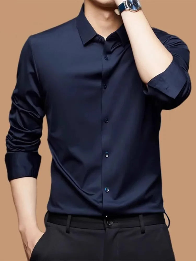 Seamless Long Sleeve Shirt – Wrinkle-Free Business Casual with High Elasticity