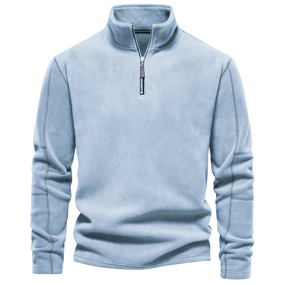 Men’s Thick Fleece Jacket – Warm Zipper Neck Pullover Sweatshirt