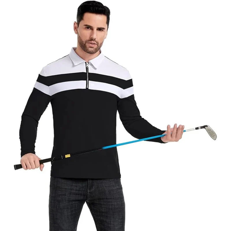 Men’s Long Sleeve Striped Polo – Casual & Comfortable