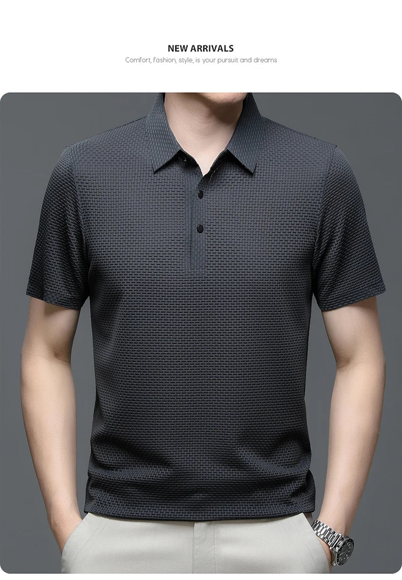 Men’s Ice Silk Polo Shirt – Breathable, Wrinkle-Resistant Summer Top