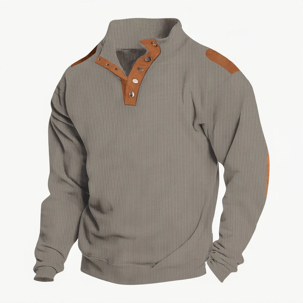 Men’s Long Sleeve Polo Shirt – Casual Stand Collar Button-Up, Spring & Autumn