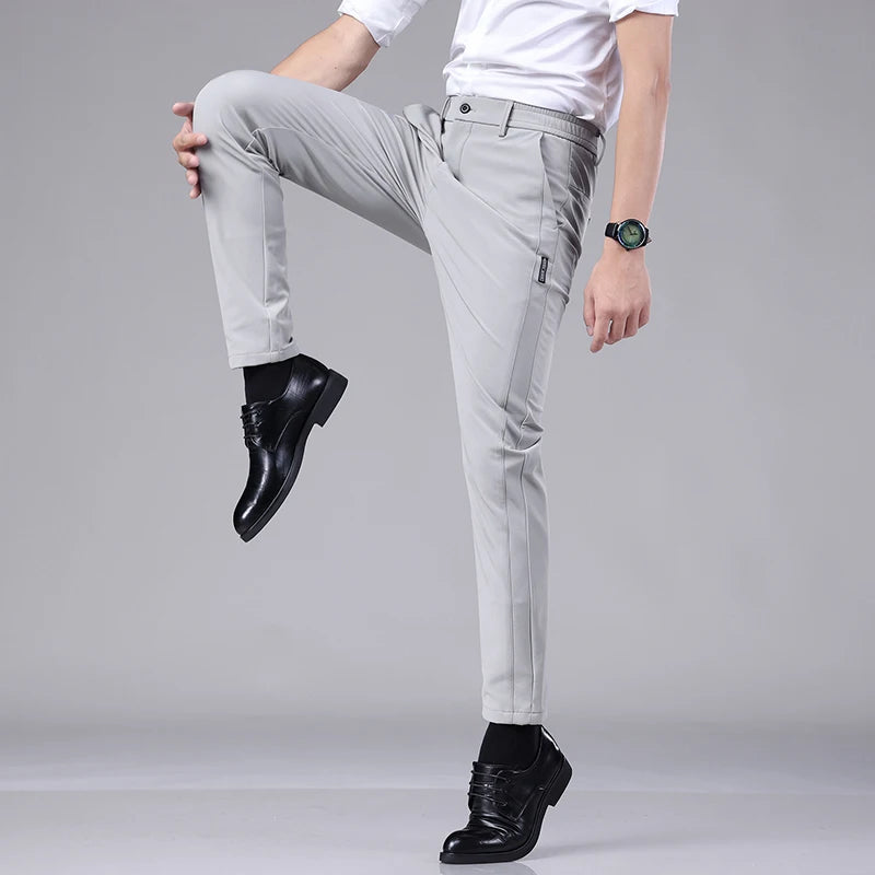 Men’s Ultra-Thin Ice Silk Casual Trousers – Slim Straight Quick-Drying Summer Pants