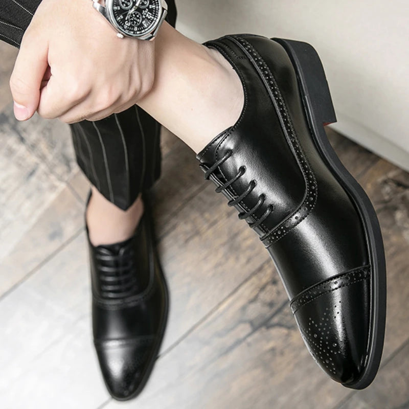 Men’s Elegant Dress Shoes – Pointed Toe, Red Sole & Lace-Up Design