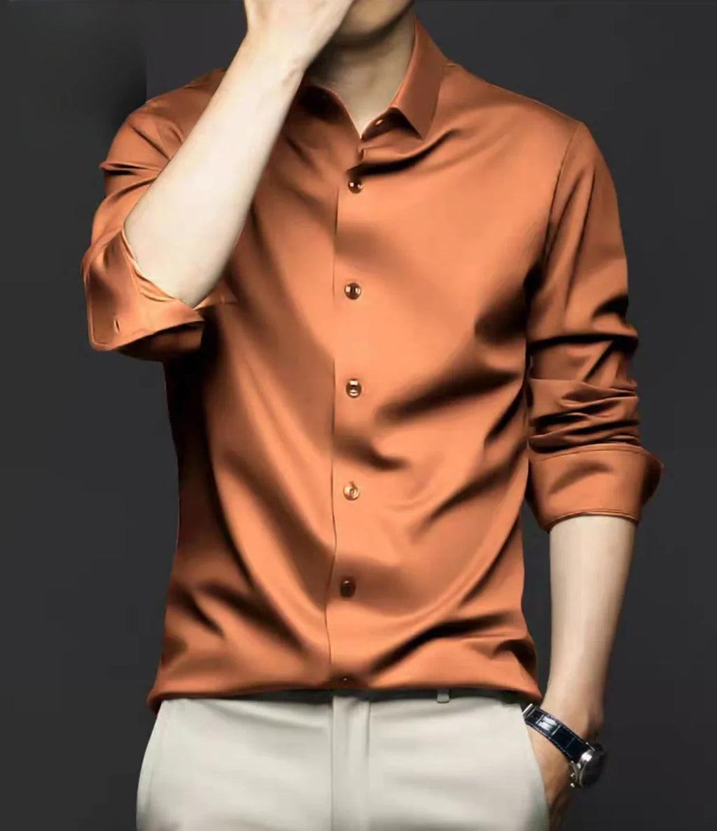 Seamless Long Sleeve Shirt – Wrinkle-Free Business Casual with High Elasticity