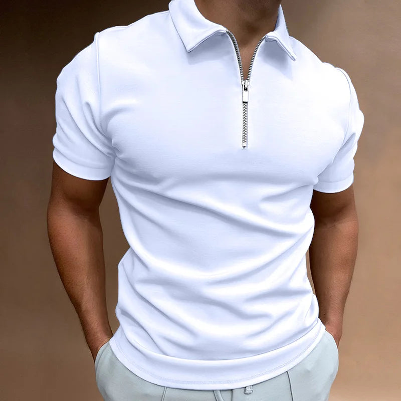 Men’s Summer Polo Shirt with Zipper – Casual Streetwear Style