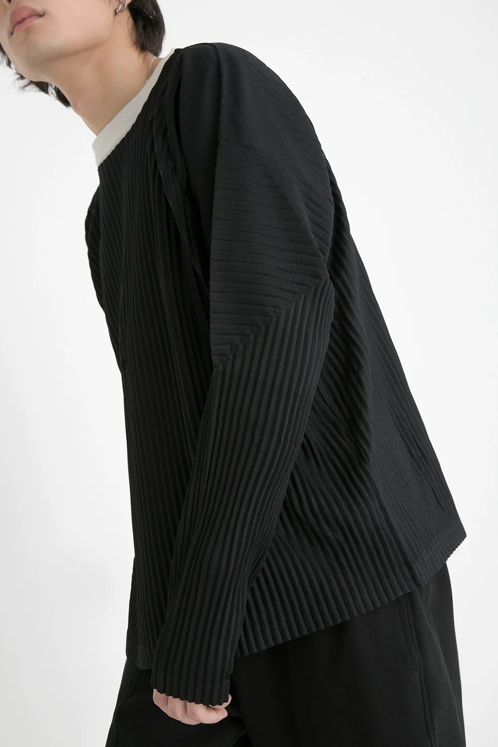 Pleated Long Sleeve T-Shirt – Japanese Streetwear Style Casual Top