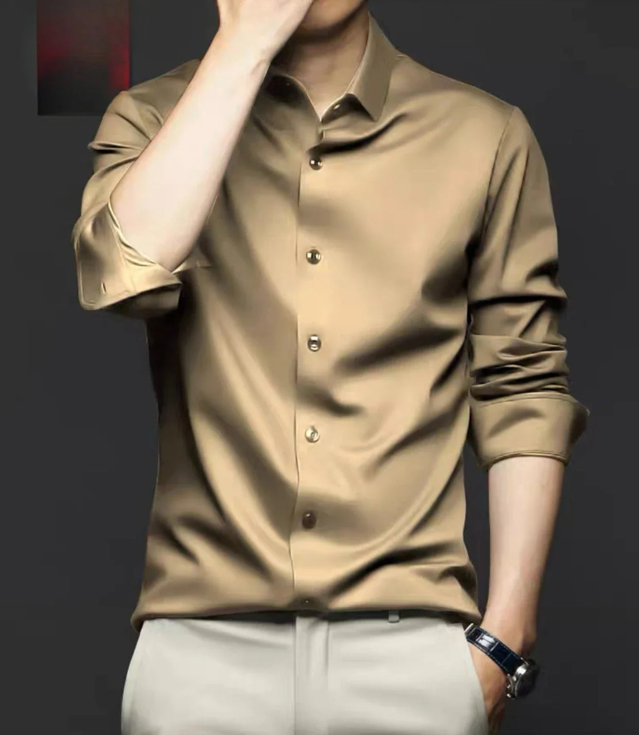 Seamless Long Sleeve Shirt – Wrinkle-Free Business Casual with High Elasticity