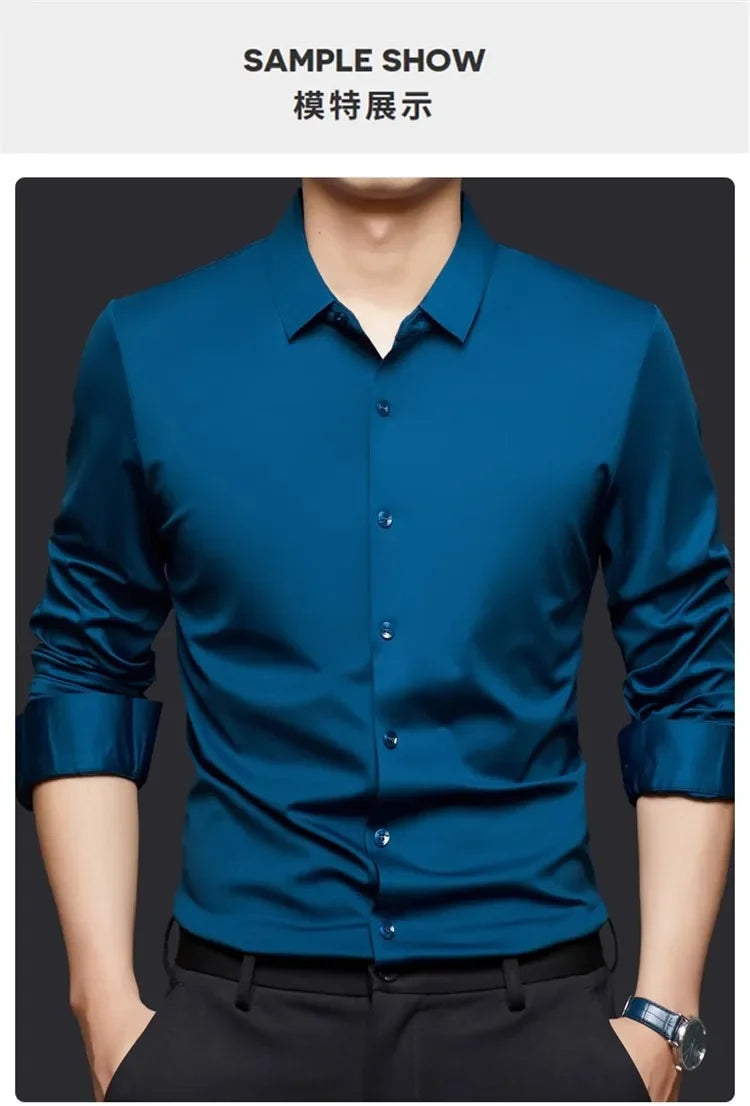 Seamless Long Sleeve Shirt – Wrinkle-Free Business Casual with High Elasticity