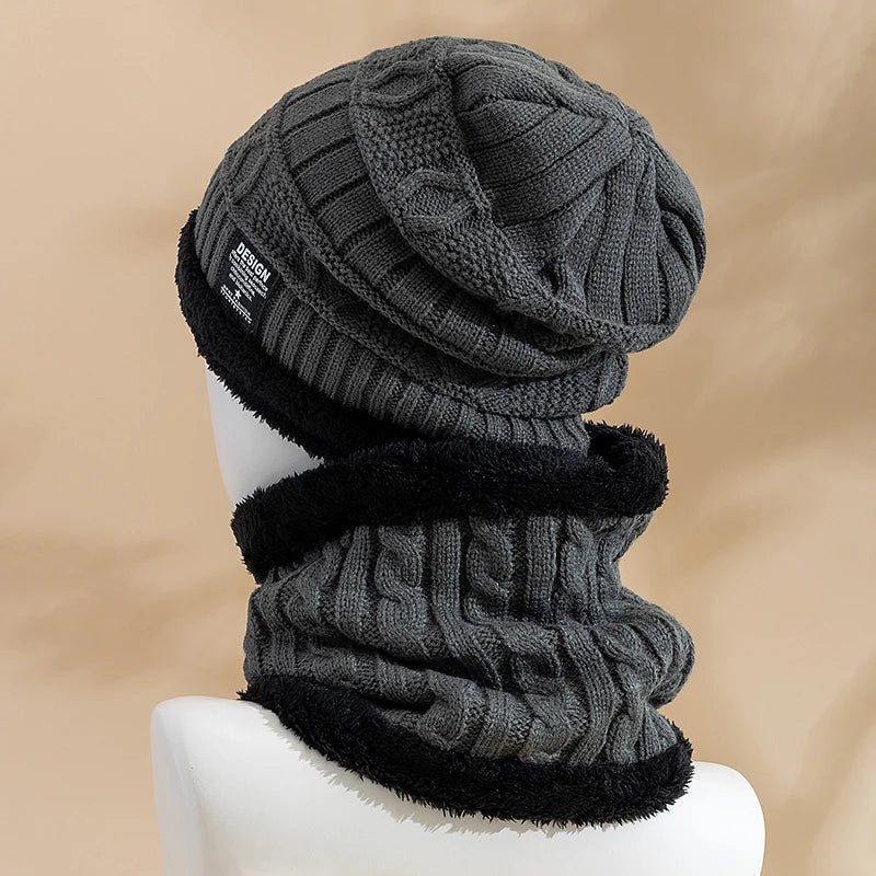 New Style Unisex Plush-Lined Winter Hat – Thick & Warm Knitted Beanie Set
