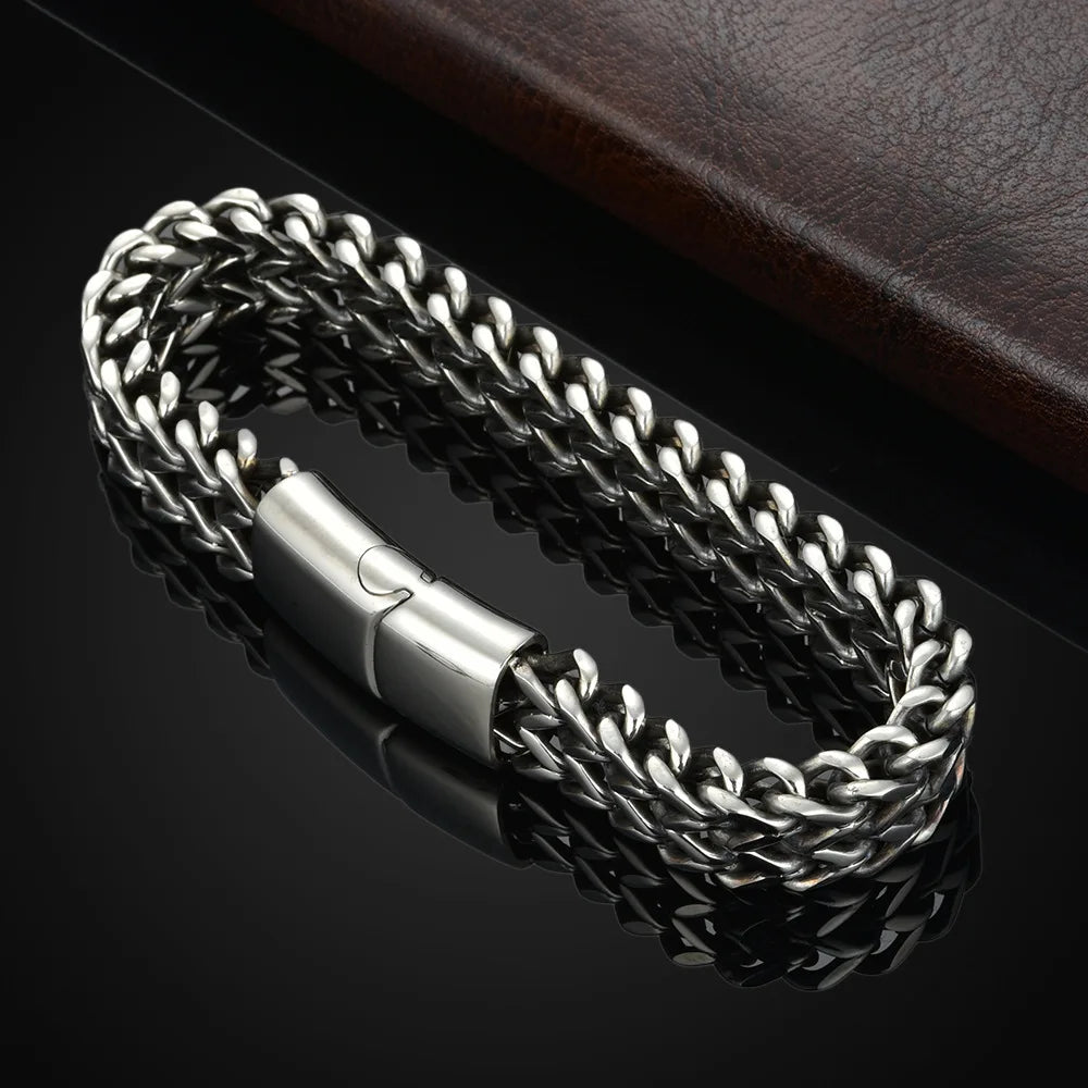 Stainless Steel Magnetic Buckle Bracelet – Double Row Braided Design