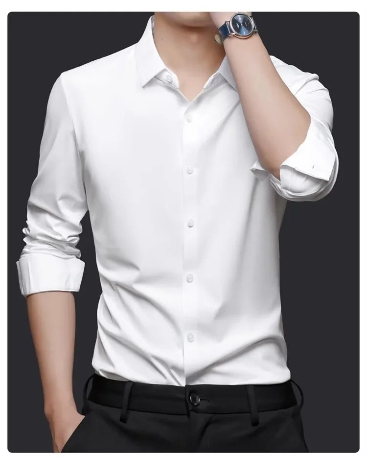 Seamless Long Sleeve Shirt – Wrinkle-Free Business Casual with High Elasticity