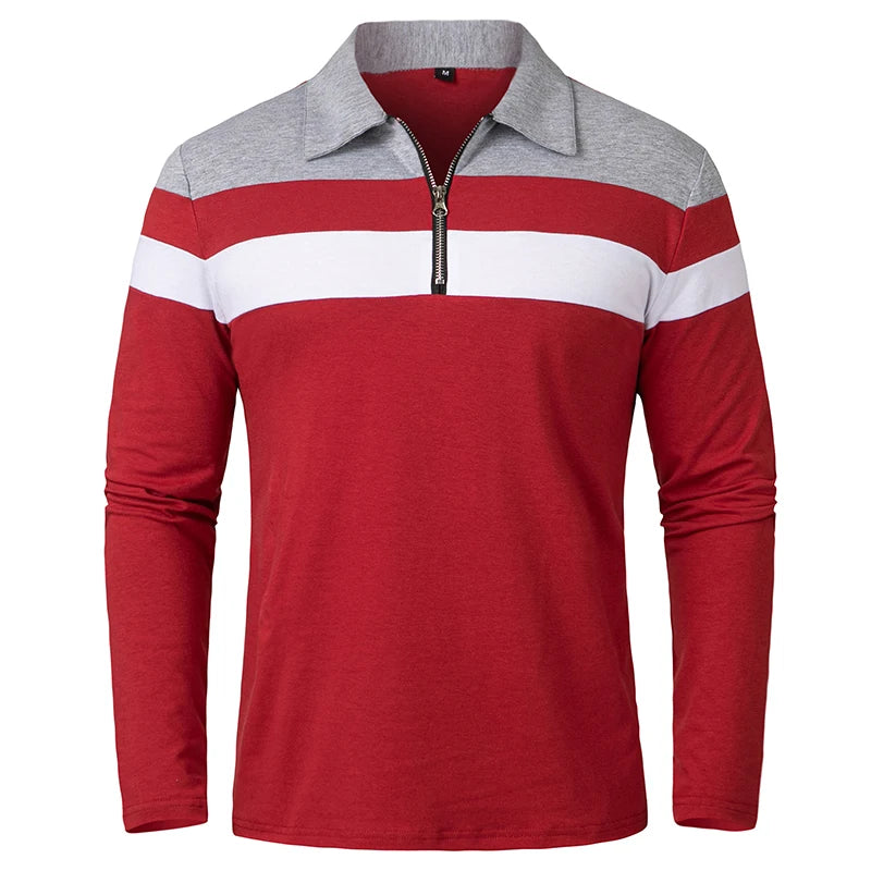 Men’s Long Sleeve Striped Polo – Casual & Comfortable