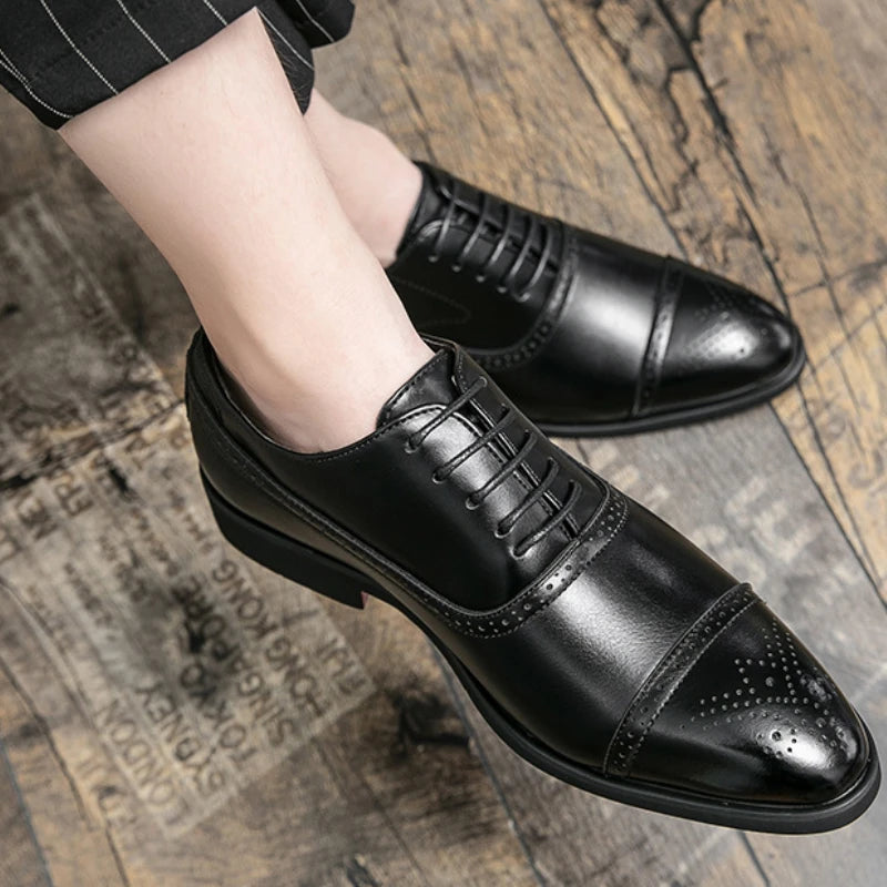 Men’s Elegant Dress Shoes – Pointed Toe, Red Sole & Lace-Up Design