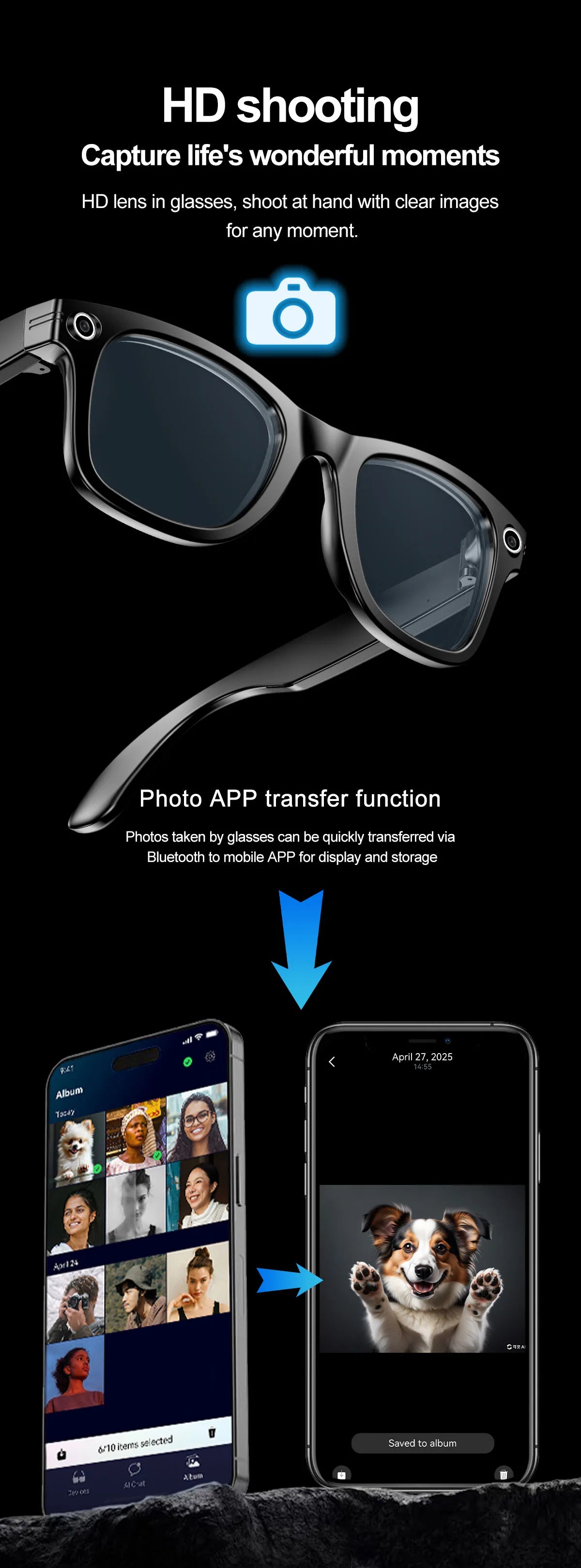 AI Smart Photochromic Glasses 4K  – Camera, Bluetooth Call, Music & Real-Time Translation