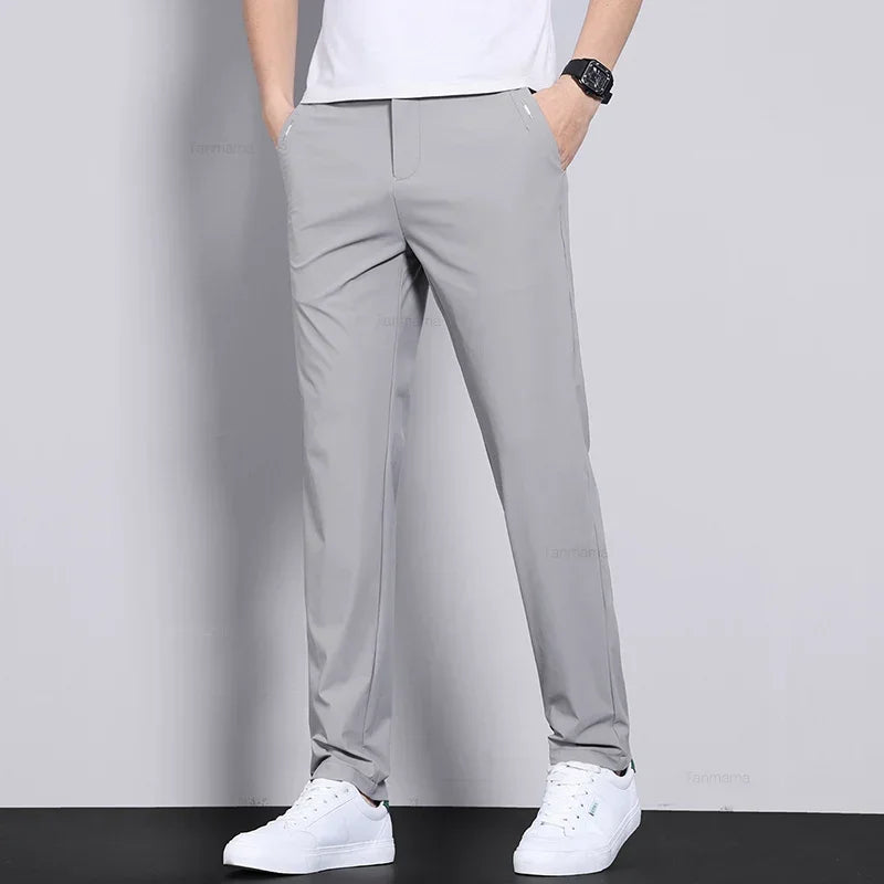Men’s Ice Silk Slim Trousers – Lightweight & Quick-Dry