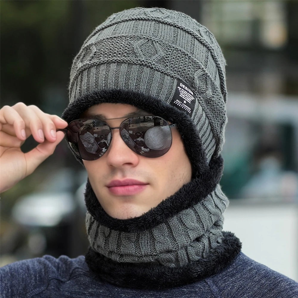 New Style Unisex Plush-Lined Winter Hat – Thick & Warm Knitted Beanie Set